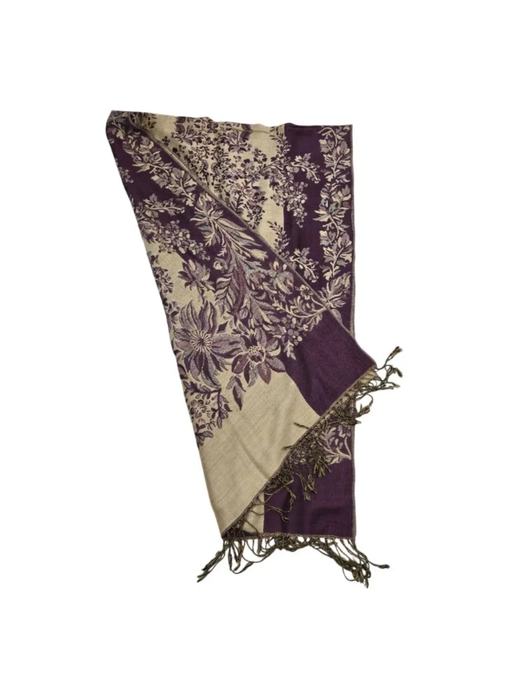 Pashmina Silk & Pashmina Blend Fringe Trim Floral Wrap Scarf